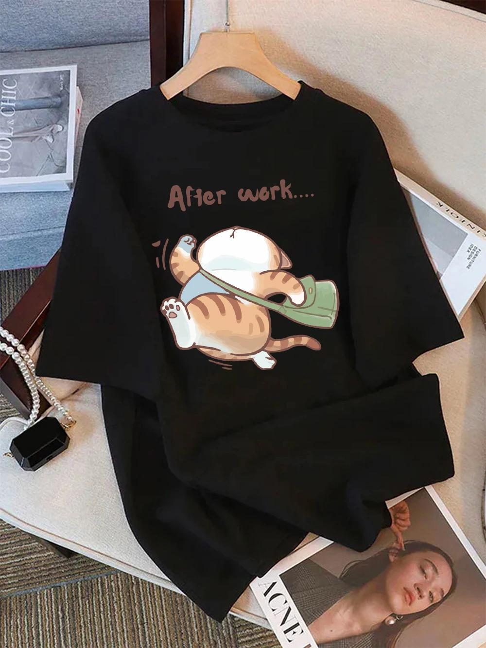 

Summer TShirts Womens The Cat That Runs After Work Prints Tops Soft ONeck Short Sleeve Tees Basic Clothes Women Clothes S