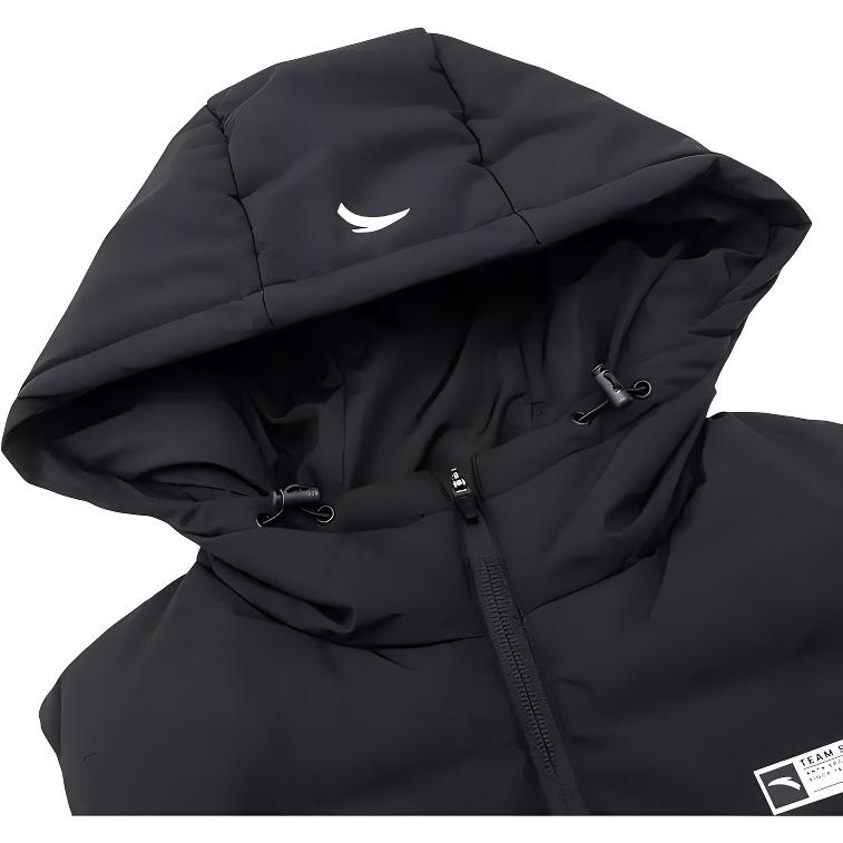 Anta Training Series Solid Color Hooded Zipper Thick Warm Down Vest Women Vests Black 162247930-2