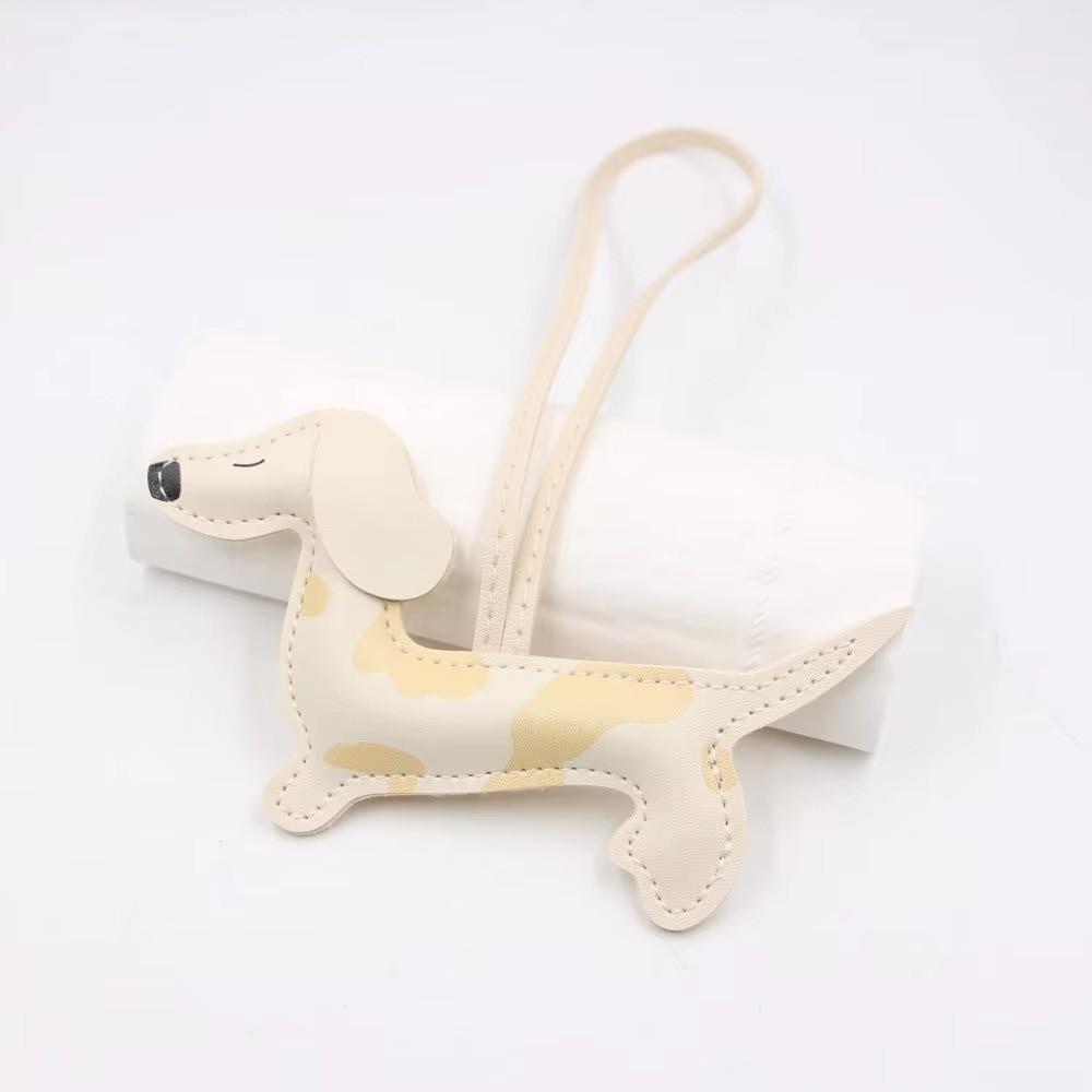 Cute Puppy PU Leather Key Ring Handmade Animal Bag Charm DIY Dachshund Dog Keychain  Keys Ornament