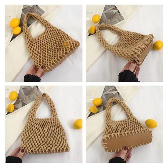 Hand-Woven Wrist Tote Bag Cotton Rope Braided Hollow Out Handbag Ladies Portable Wristlet Handbag for Travel Beach Shopping