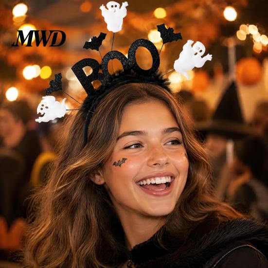 Photo Shoot Hairpiece Halloween Black Bat Headband for Women, Gothic Rose Boo Ghost Cosplay Hairband Adults Hair Accessories Festive, Party