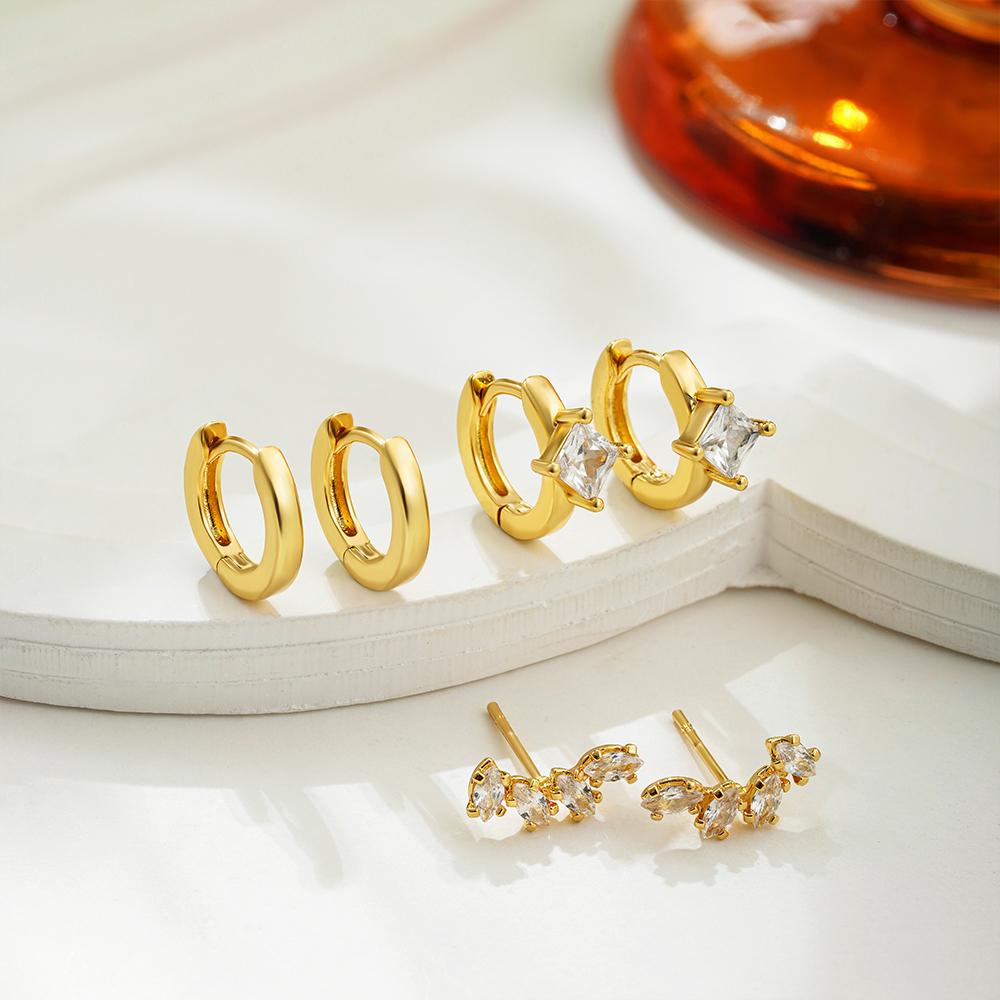 

3pair Dainty CZ Cartilage Small Hoop Earrings Set Piercing Zircon Gold Plated Stackable Ear Buckle Huggie Hoops Gift for Her