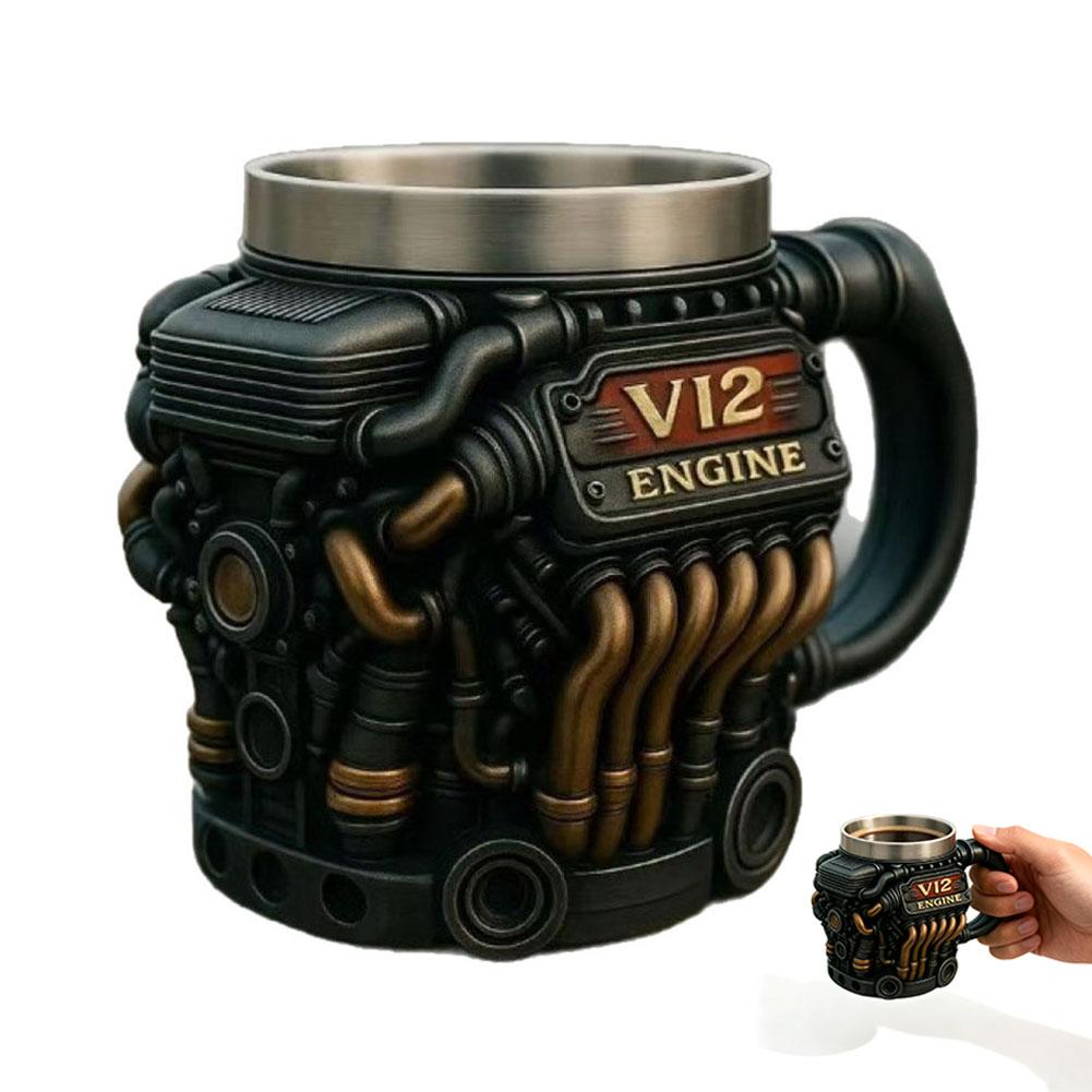 

Retro Engine Mug Coffee Mug, Stainless Steel Lining Cup For Car Enthusiasts, Retro Car Lovers Best Choose For Garage/road Travel
