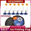 6pcs Ice Fishing Flag Convenient Braking System Ice Fishing Supply with Fishing Bag Fishing Accessories for Saltwater Freshwater