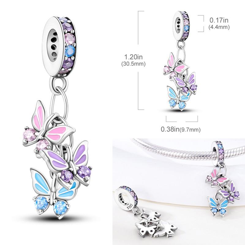 Charms Bead Copper Pink Butterfly Luminous Firefly Dangle Fit Pandora Bracelet Necklace Diy Jewelry