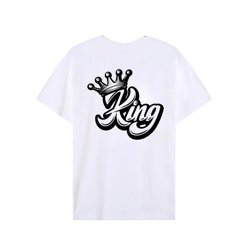 King Queen Crown Print Lover Couples Tee Shirt Harajuku Women T-shirt Crown Couple Matching Tshirt Clothes Summer Women Man Tops