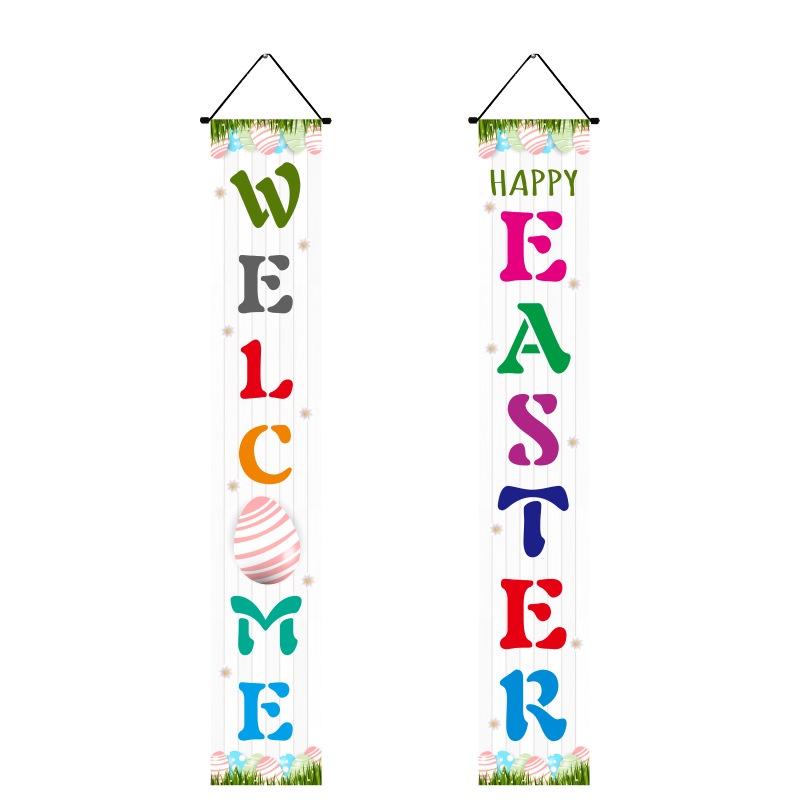 Porch Easter Sign Couplet Banner Party Decoration Egg Bunny Door Holiday Hanging