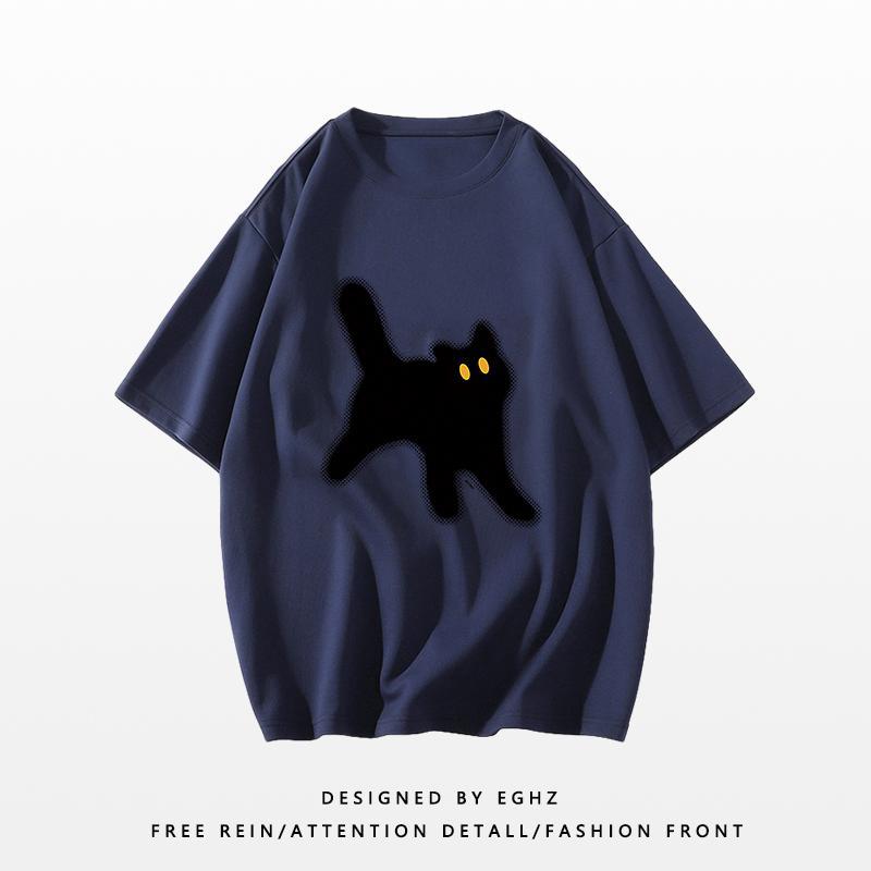 Kurzärmeliges Damen-T-Shirt Locker Lässig Dopamin Reine Baumwolle Rundhals Oberteil T-Shirts Damen