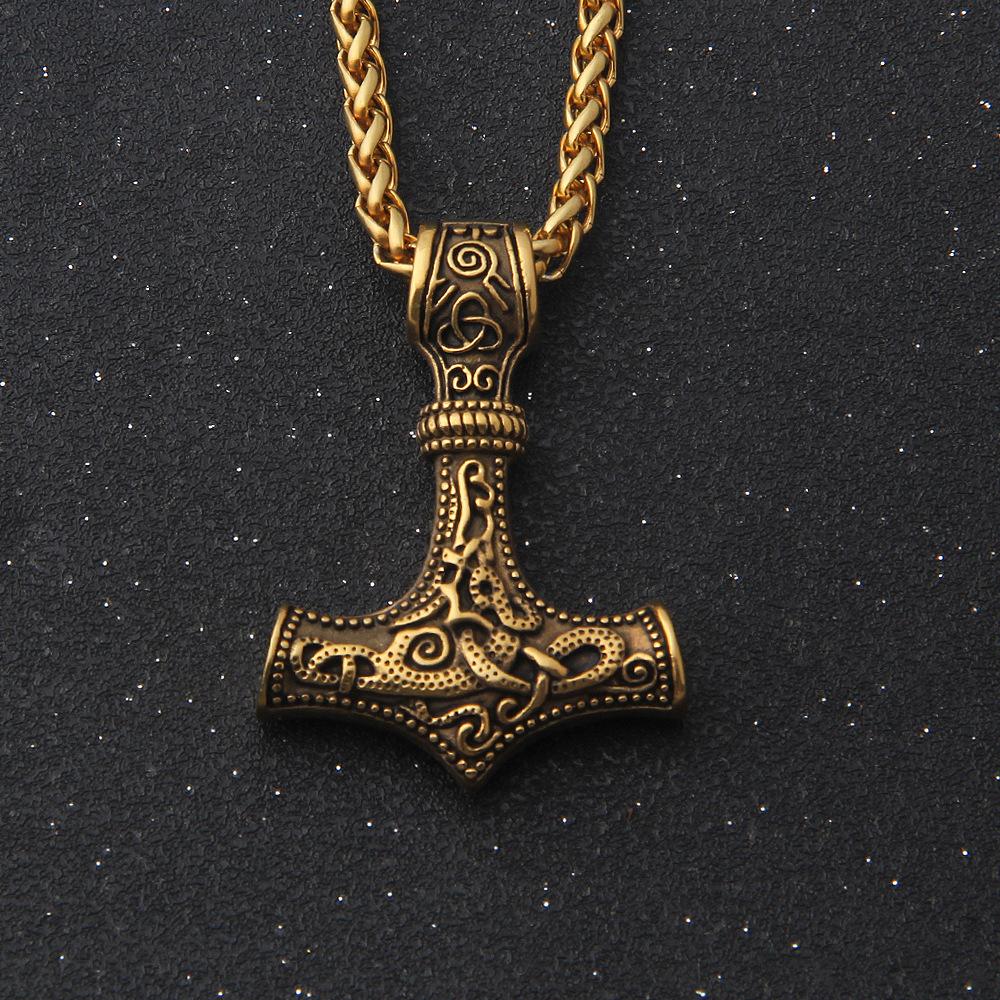 Vintage Stainless Steel Thors Hammer Necklace Nordic  Pendant Necklace Viking Scandinavian Norse Man Male Amulet Hip-hop Jewelry Gift