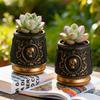 Gothic Skull Embossed Flower Pot Black Gold Resin Planter for Succulents Small Plants Home Office Desktop Window Decoration