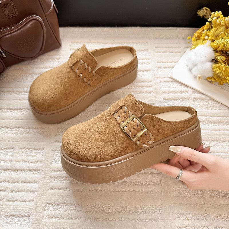 

Lazy thick-soled bag head slippers women s 2025 autumn new height increase outer wear one pedal casual with skirt Boken tow 40 верблюд