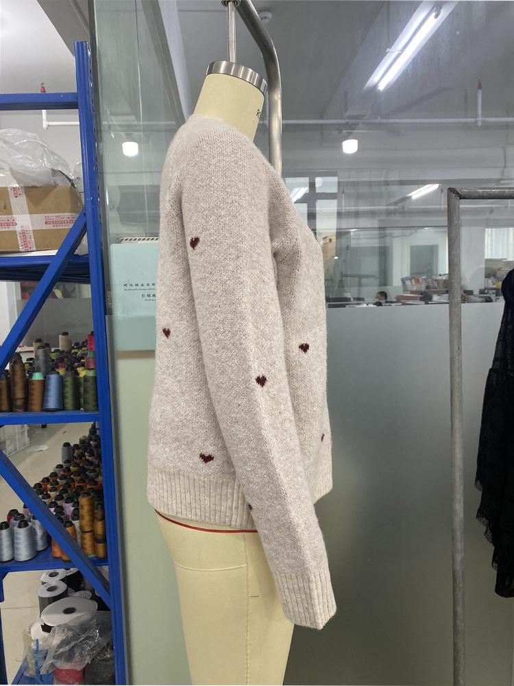 2026 Fall/Winter European & American Women's Heart Pattern Long Sleeve Pullover Sweater