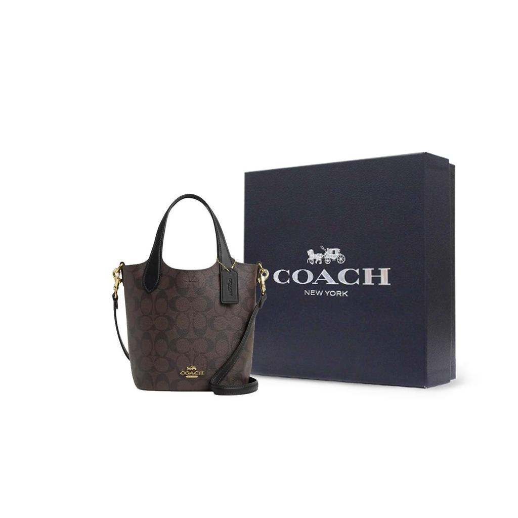 Coach Hanna 18 Marke Logo Magnetischer Druckknopf Abnehmbare Eimer Tasche Damen Umhängetasche Gold Braun Schwarz CR256-IMAA8