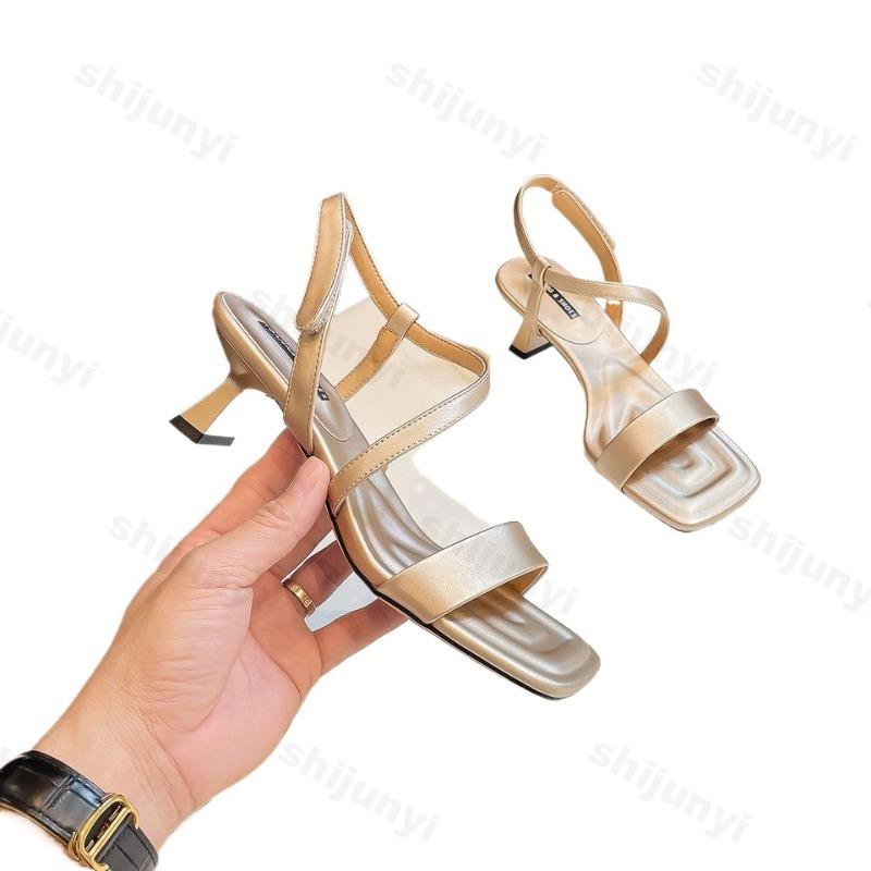 Modische Riemen Anti-Fall-Sandalen für Damen Sommer Französisch Neuer Stil Bequeme Hohe Absätze Offene Zehen Atmungsaktiv Modisch Elegante Sandalen