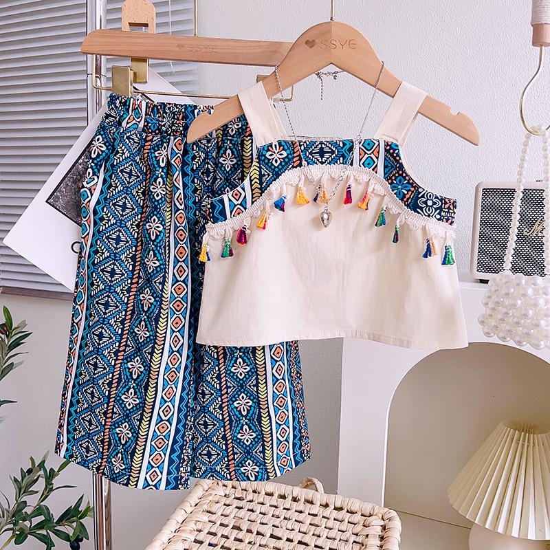 Girls Lace Embroidery Babydoll Top & Flower Bud Skirt Set Size 120