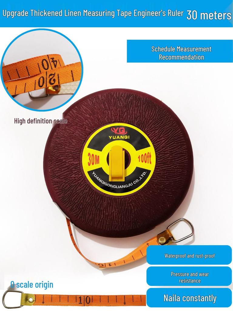 Large Measuring Tape Set: 50m, 30m Steel Tapes and 100m Cloth Tape for Construction, Engineering and Handheld Measurements.