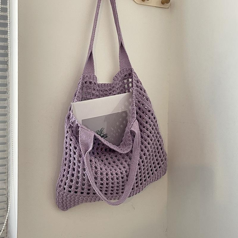 Lazy slack bag lady 2025 new spring and summer hollow knitted handbag shoulder large capacity tote bag