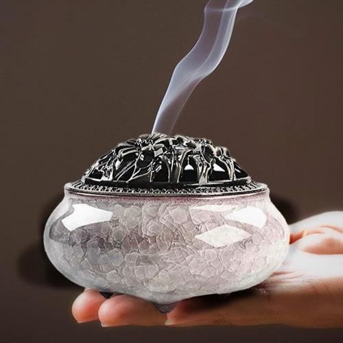 FaceColor Incense Burner, Incense Dishes, Buddhist Altar Incense Burner, Ceramic Incense Burner, Small Cracked Incense Burner, Calming Retro Design, S