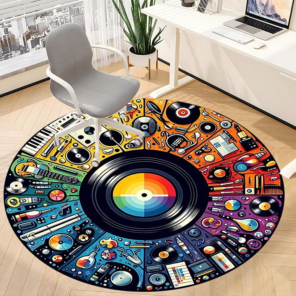 1pc Music Instruments Office Round Area Rug, Indoor Mat Suitable ForOffice, Under Office Chairs Bedroom Living Room Home Decor, Room Deco T134