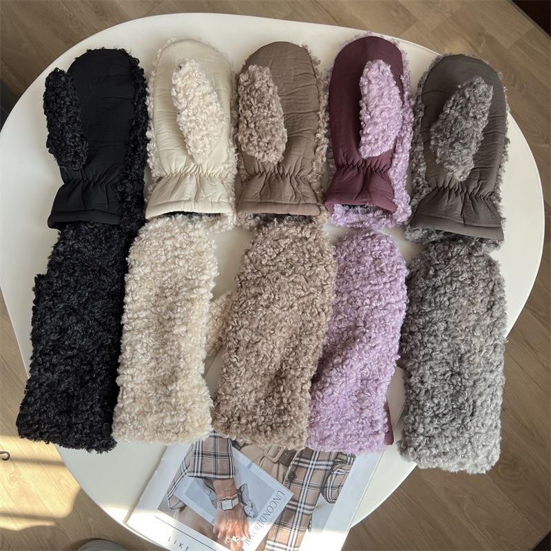 

Lamb wool velvet gloves girls cute warm even fingers cold cycling gloves men чорний