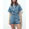 Summer New Women clothes Western Style Lapel Short sleeve Denim Short Jumpsuit 1879039 0108027