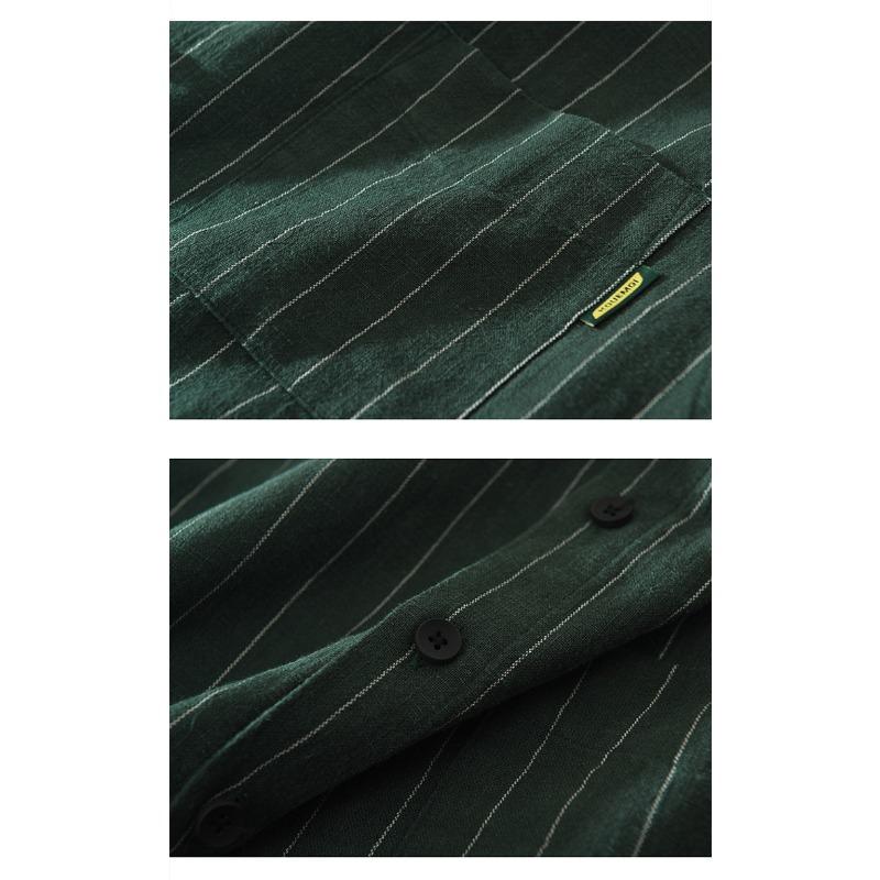 Men's Vertical Stripe Patch Pocket Short Sleeve Button Down Shirt Casual Streetwear Top