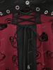 Rosegal Plus Size Lace Up Grommets Rose Flower Heart Flocking Mesh Ruched Asymmetrical Long Sleeve 2 In 1 Top