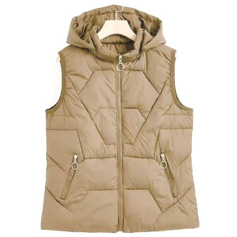 Herfst en winter dames effen kleur glanzende mode capuchon winddicht verdikte warme damesvestjas 5 kleuren