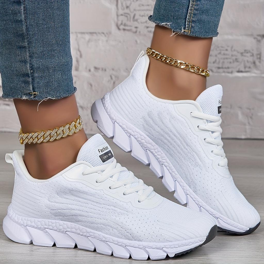 Unisex White Sports Shoes, Mesh Breathable Lightweight Running Shoes, Soft Soled Casual Walking Shoes
