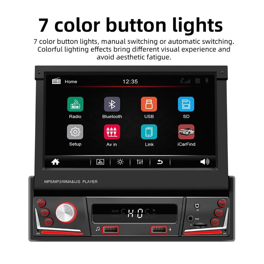 1Din Car Radio Multimedia MP5 Player, 7 inch Universal Navigation with Android Auto & Bluetooth, HD Screen USB TF FM Stereo