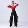 Latin Dance Pants Modern Dance Women High Waist Ruffle Wide Pants Ballroom Tango Samba Trousers Performance Practice Costume