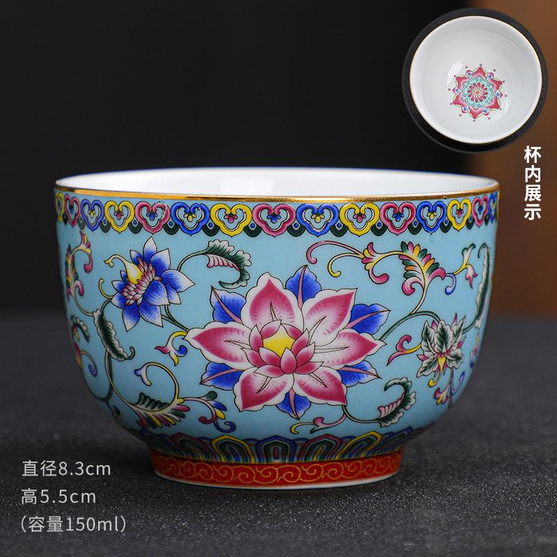 Handmade Enameled Master's Cup Cloisonné with Ten Thousand Flowers Pattern Jian Zhan Style Ceramic Tea Cup