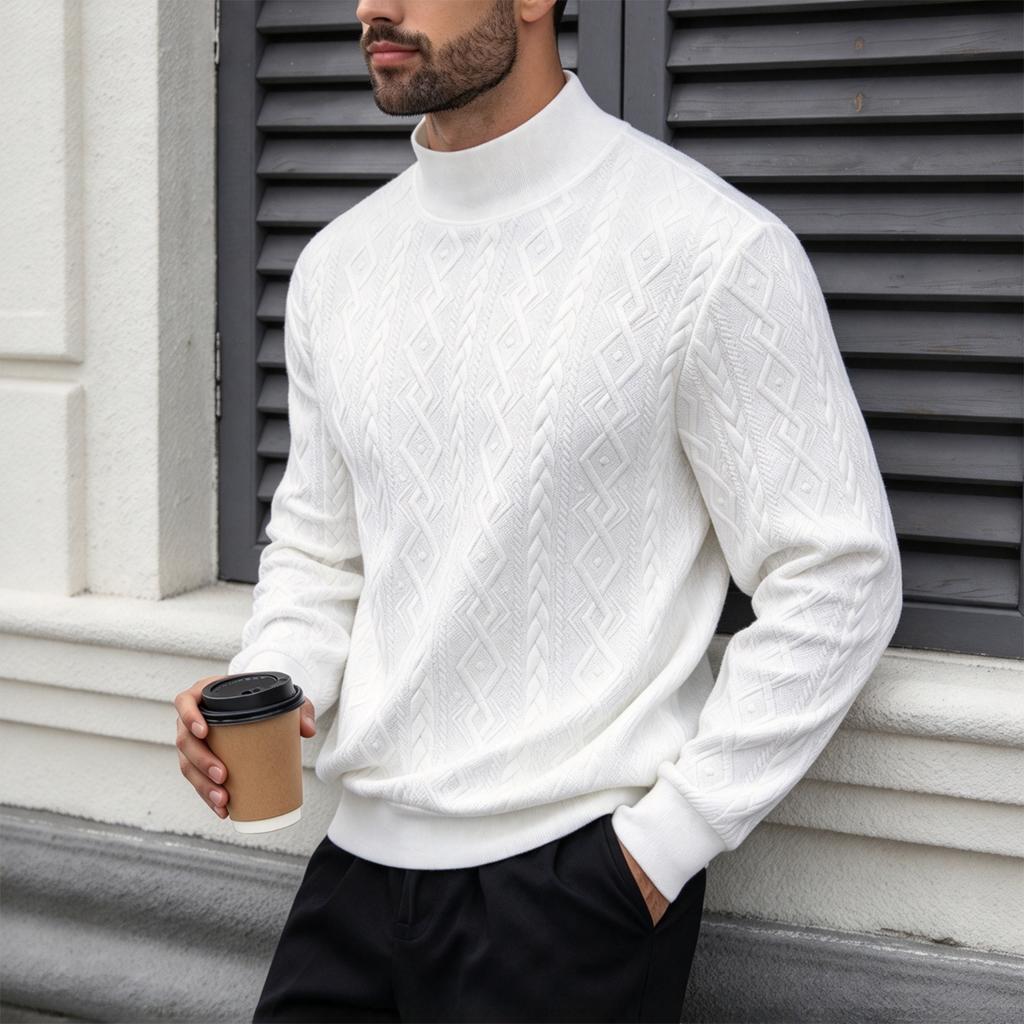 Suéter de Punto para Hombre Otoño Invierno, Jersey Casual de Cuello Medio de Color para Uso Diario al Aire Libre