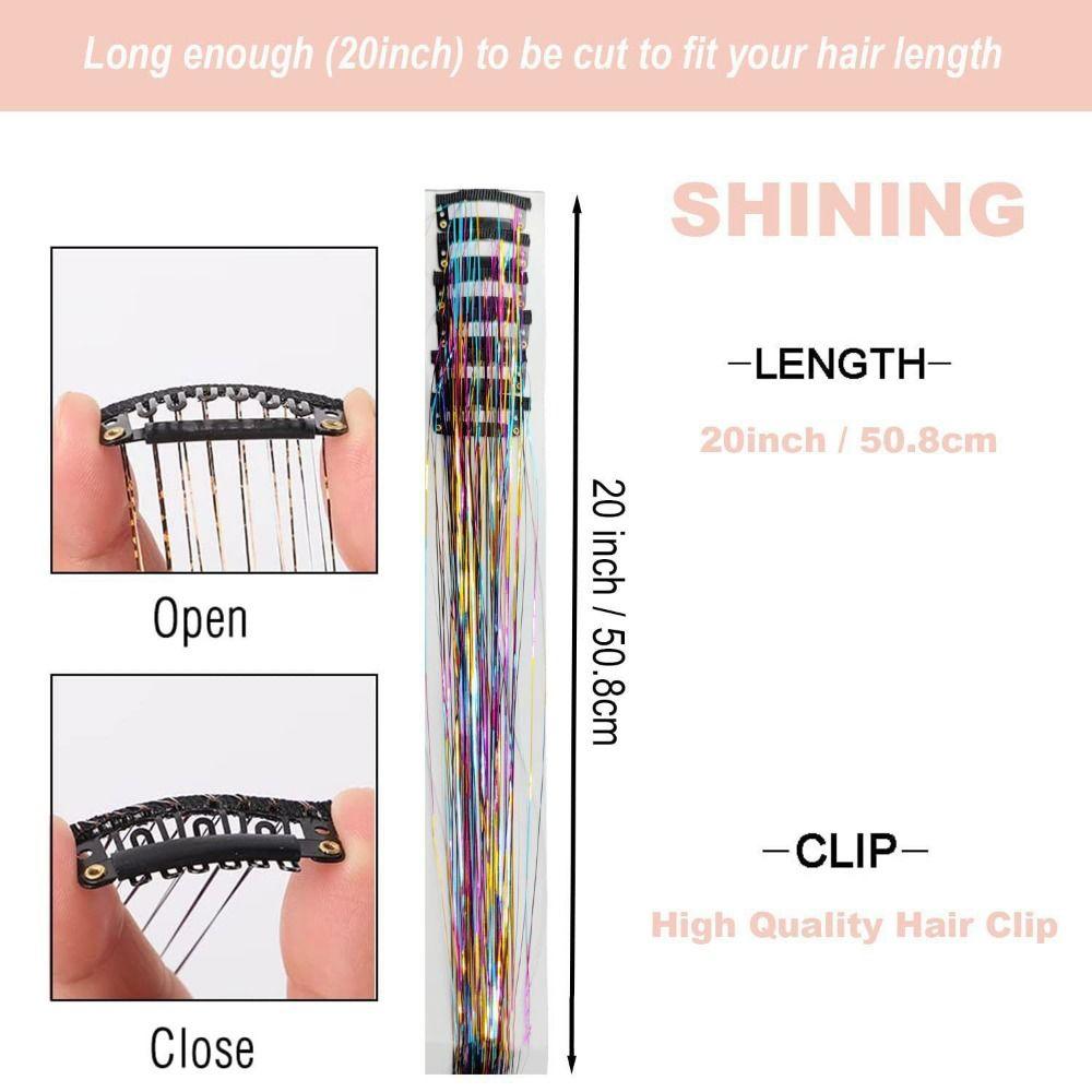 12Pcs Synthetic Hair Glitter Tinsel Hair Sparkle Hair Tinsel Kit Highlights Hair Accessories