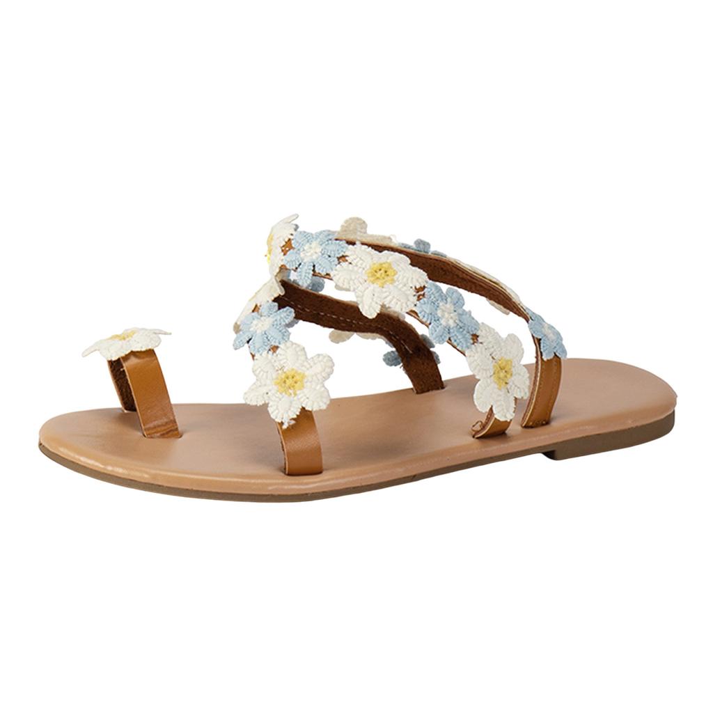 Shoes Women Wedges Sandals Women Summer Flowers Beach Elastic Band Casual Open Toe Flat Soft Bottom SandáLias Femininas