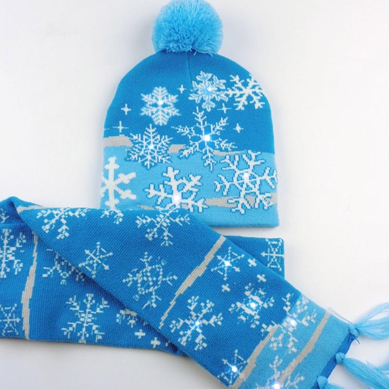 Chapeau Tricoté Chaud de Noël Écharpe à Pompons Bonnet Bébé Chapeau Bonnet avec Pompon et Ensemble Écharpe de Cou pour Enfant 3-10 Ans
