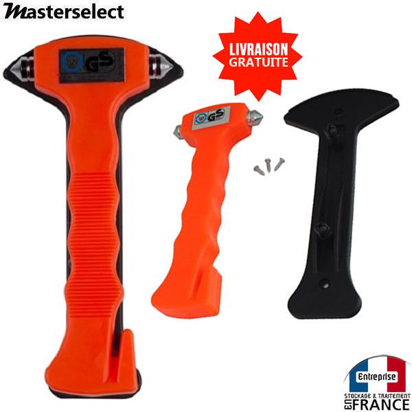 Kit De Sécurité Auto 2-en-1 : 2 Marteaux Brise-vitre + Coupe-ceinture + 2 Sifflets - Pour Voiture, Camion, Bus - Rouge