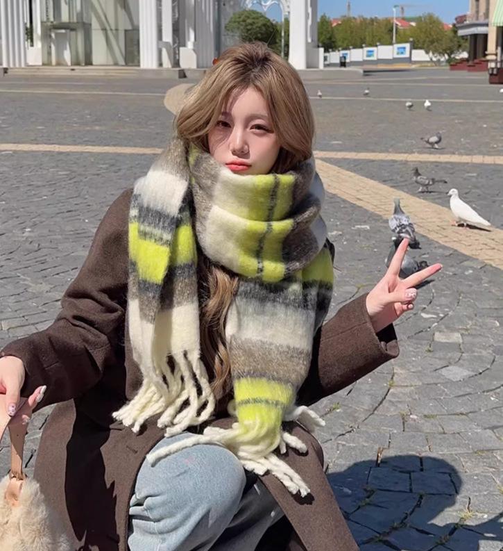 Dámský kostkovaný šátek v korejském stylu - Módní, Všestranný, Zesílený pletený nákrčník