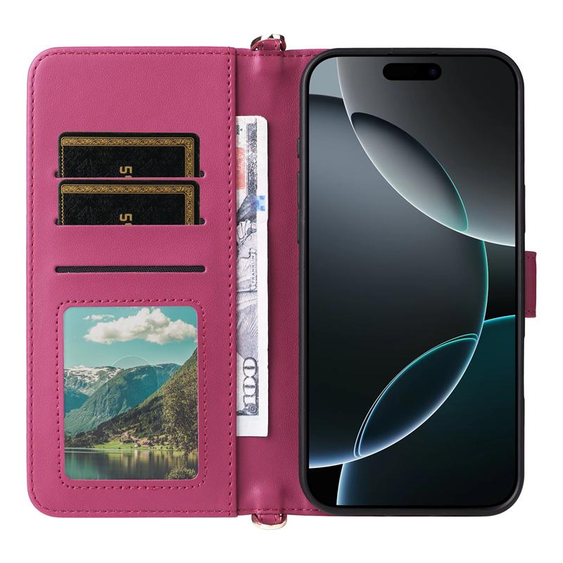 Für iPhone 16 Pro Taschen Umhängetasche Magnetische Geldbörse mit Kartenhalter Leder Handyhülle für iPhone 16 Pro Schutzhülle