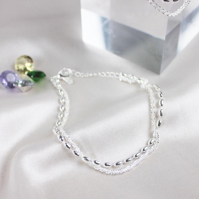 925 Sterling Silver Double Layer Bracelet Beads Exquisite Simple Women Bracelet Fine Jewelry Accessories