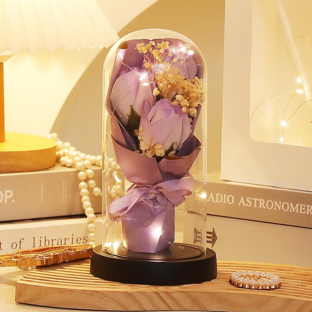 Valentine's Day Gift Eternal Flower Glass Cover Soap Rose Premium Ornament Qixi Festival Creative Gift