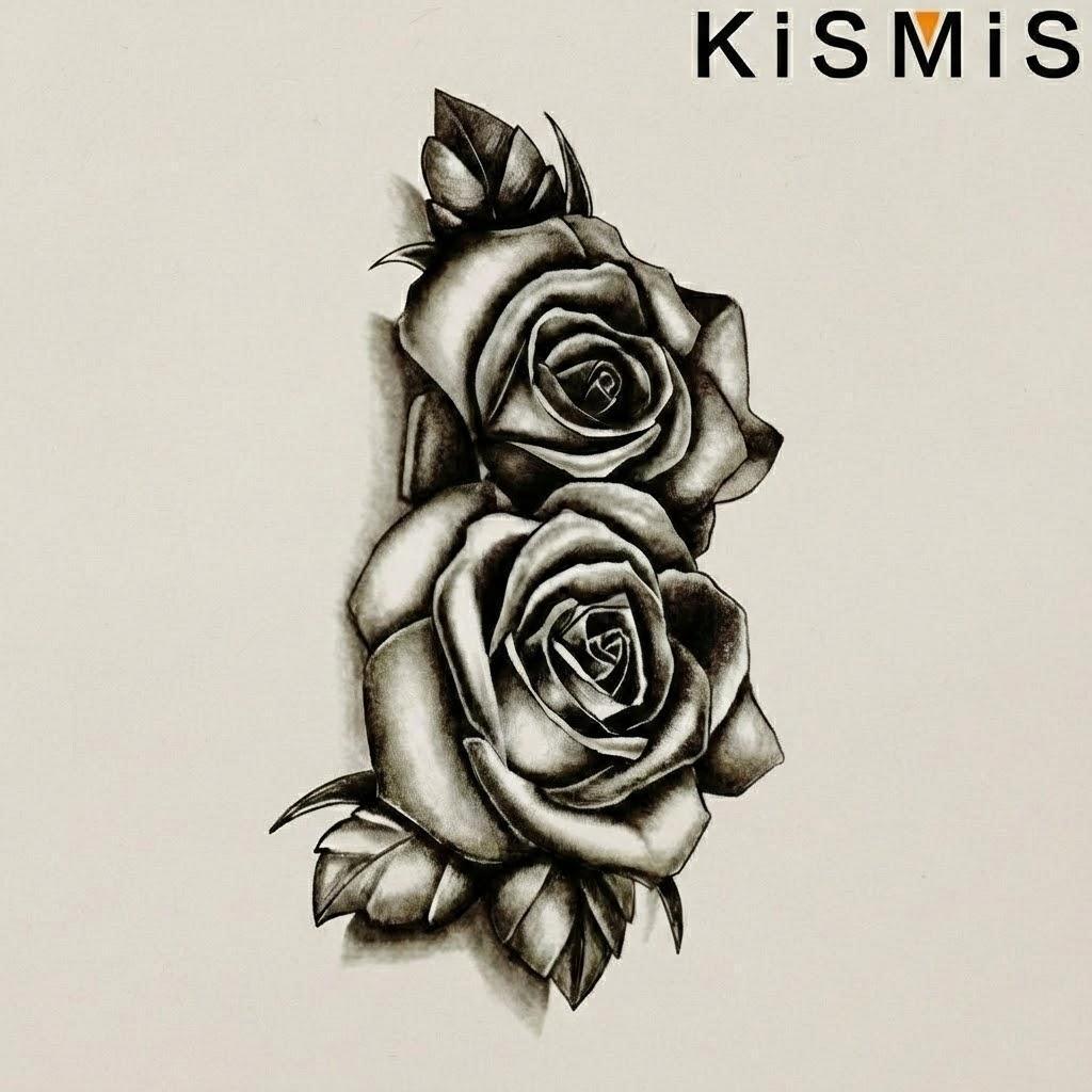

2Pcs Waterproof Long Lasting Double Black Rose Fake Tattoos Body Art Removable Temporary Tattoos for Women Men