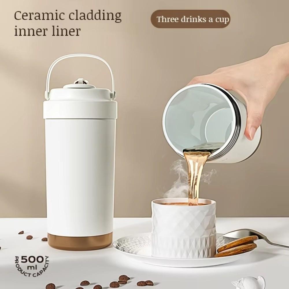 500ml Travel Coffee Mug Ceramic Coated with Straw Coffee Tumbler Cup Stainless Steel Vacuum Insulated Tumbler Home