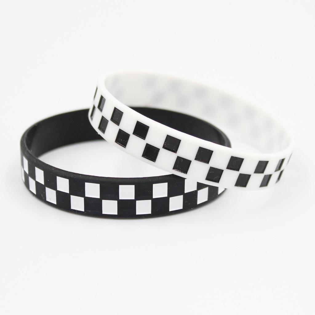 Schwarz-Weiß Kariertes Rennsport-Armband - Vans-Stil Knoten Fahnenhalter Design