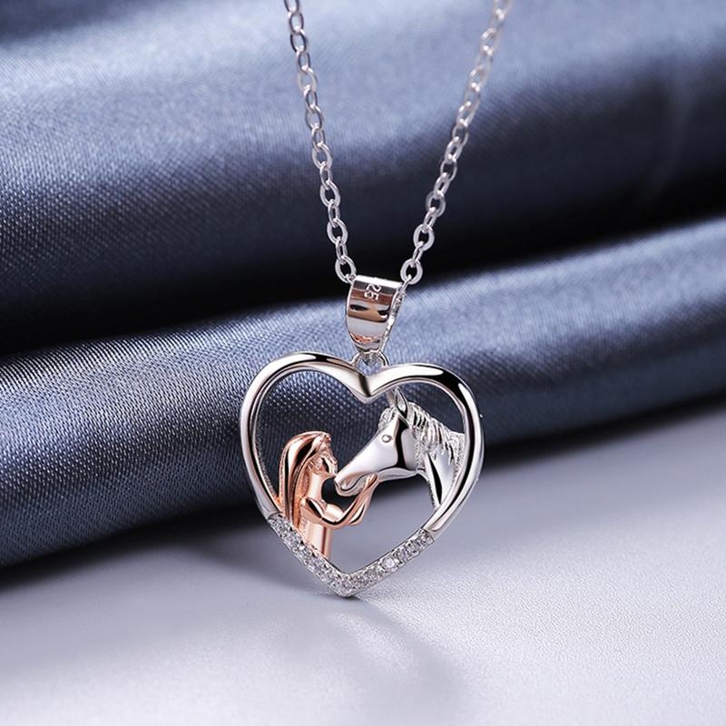 Heart Girls with Horse Pendant Necklaces Rose Gold Charm Necklace Jewellry