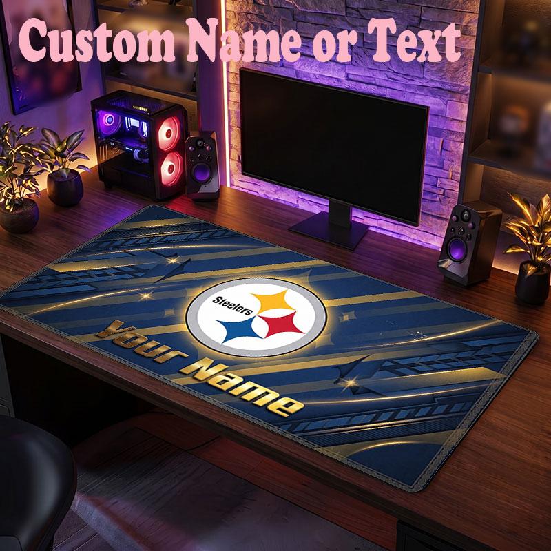 Pittsburgh Steelers Customized Name Text Mouse Pad, Large Desk Mouse Mat Personalized Home Office Present