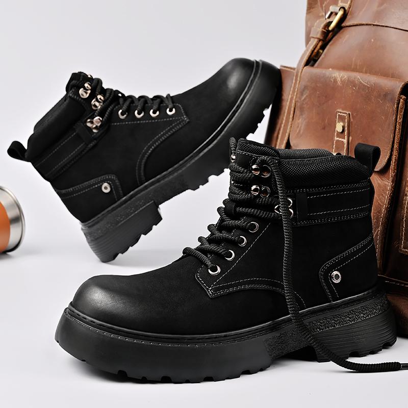 Men's Shoes Lace-Up Men High Top Boots 2025 New Leather Casual Shoes for Man Retro Motorcycle Boots Mens Walking Boots