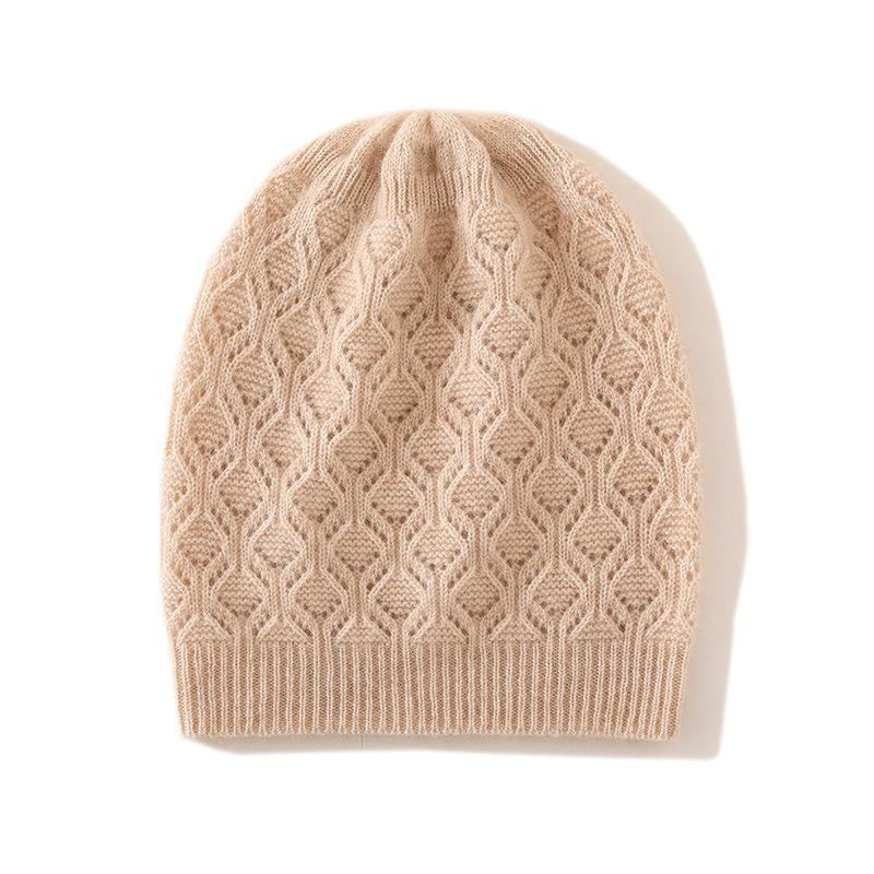 Cashmere Autumn and Winter New Style Women's High End Solid Color Cable Thickened Warm Fashion Knitted Casual Hat