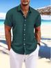 Men's Casual Striped Jacquard Cotton Linen Short-Sleeve Shirt