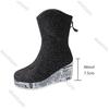 Fashion Printed Mid Calf Boots Women 2025 Autumn Platform Wedge High Heel Booties Fashion Women's Shoes Rhinestone Round Toe Short Botas